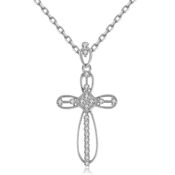 Real Diamond Cross Religious Pendant White Gold
